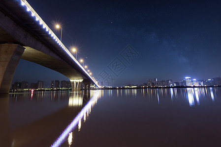 水面星空长沙湘江湘府路大桥星空夜景背景
