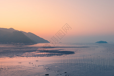 中国最美滩涂霞浦晨曦风光海平面高清图片素材