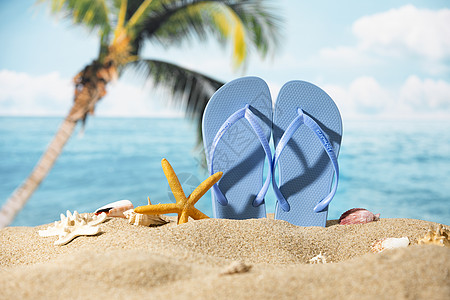 海边凉鞋玩耍夏日沙滩背景