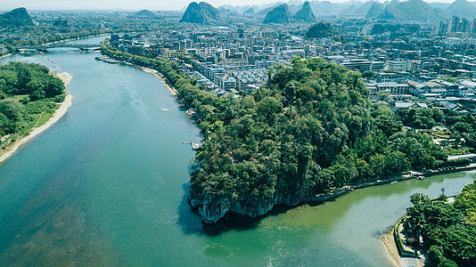 航拍桂林风光山清水秀桂林风景旅游业航拍象鼻山图片