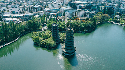 航拍桂林两江四湖日月双塔风景城市图片