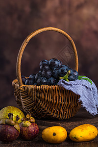 夏季蔬菜复古油画风格拍摄黑提葡萄背景
