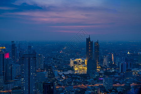 美丽夜景泰国首都曼谷天使之城天际线航拍高清图片