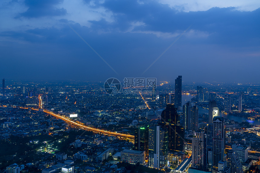 美丽夜景泰国首都曼谷天使之城天际线航拍图片