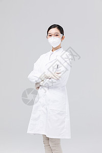 佩戴口罩与护目镜的女医生背景图片