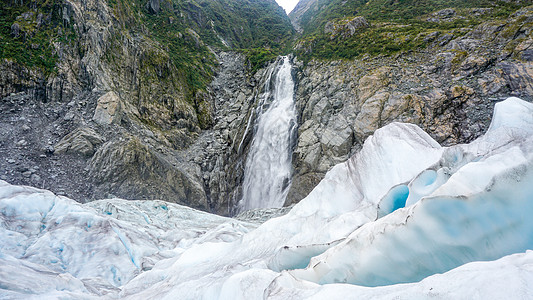 福克斯rs冰川上的瀑布背景