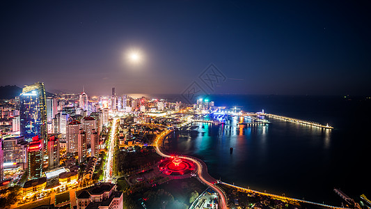 海夜晚青岛城市夜景背景