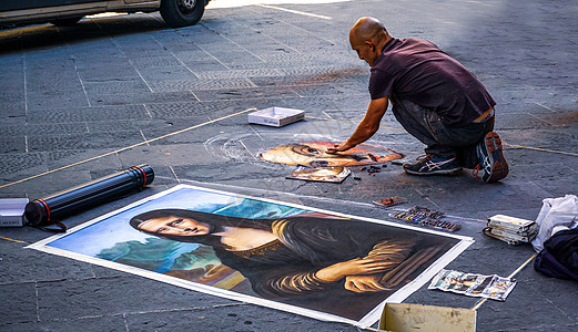 欧洲街头地面油画艺术画家图片