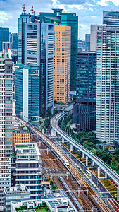 日本东京道路城市高楼轨道交通航拍背景