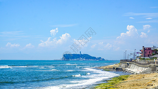 海插画夏日镰仓的海背景