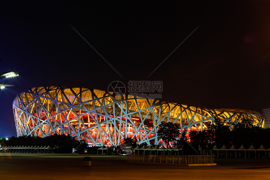 北京国家体育场鸟巢夜景灯光高清图片下载 正版图片 摄图网