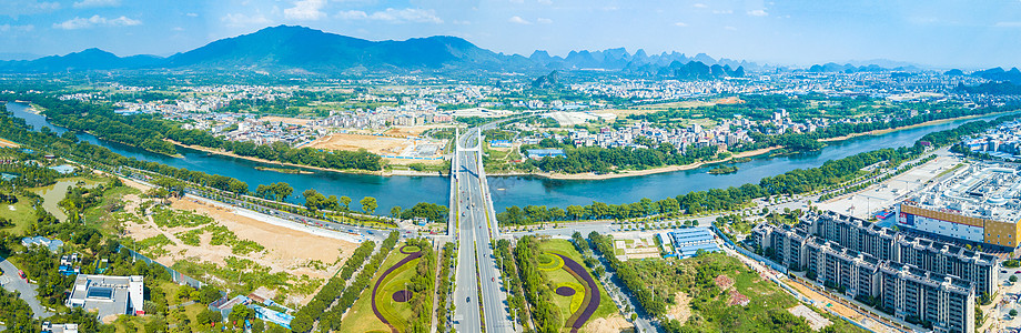 航拍漓江南洲大桥全景图桂林风光城市建筑桥梁背景图片