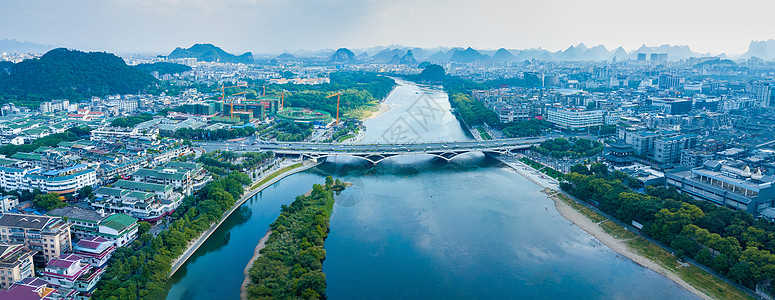 山水全景航拍漓江解放桥城市风光背景