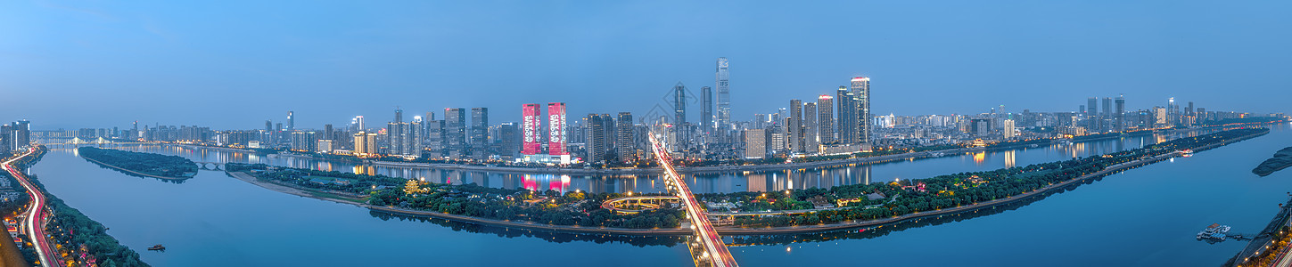 长沙湘江沿岸夜景全景图背景图片