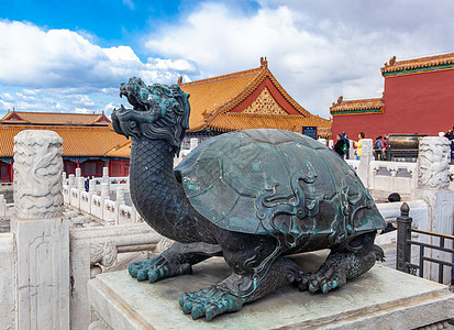 北京旅游景点北京故宫动物铜像背景