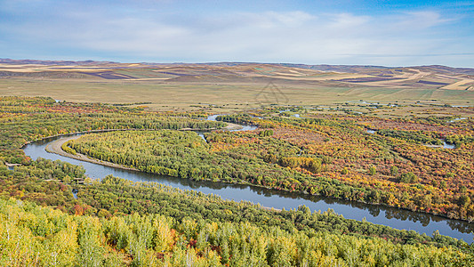 秋景公路初秋呼伦贝尔额尔古纳湿地的五彩景象背景