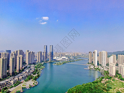 航拍湖南长沙梅溪湖建筑背景