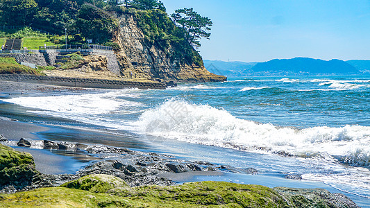 日本夏季夏日湘南海岸海浪背景