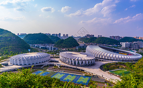 室外羽毛球场贵州安顺奥体中心体育馆山顶背景