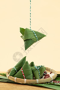 新鲜粽叶素材端午节风味粽子背景