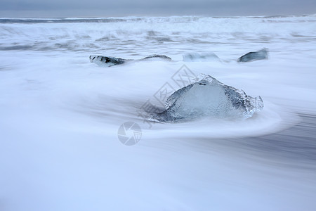 海浪纹理冰岛钻石黑沙滩迷人的自然美景背景