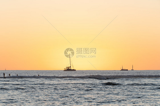 日落时分夏威夷威基基海滩日落图片