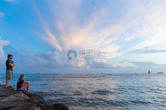 美国夏威夷檀香山威基基海滩日落图片