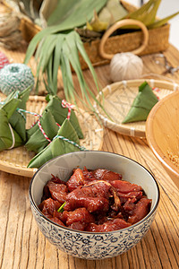 端午节肉粽食材背景图片