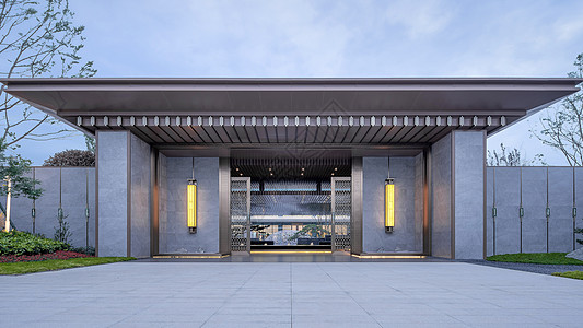 新中式售楼处入口景观设计背景