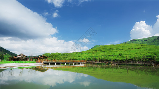 福建宁德鸳鸯头草场湖泊背景图片