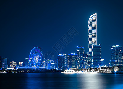 金鸡湖苏州摩天轮科技感城市夜景背景