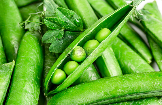 绿色新鲜豌豆和豌豆荚图片