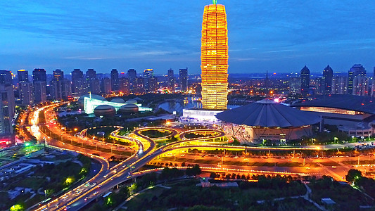 郑州地标郑州东城市夜景背景