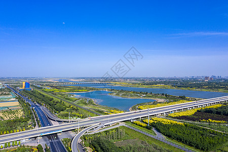 航拍车航拍石家庄滹沱河湿地大桥公路背景