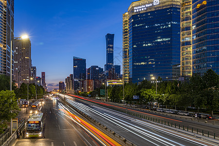 车速度夜景北京长安街国贸中心交通背景