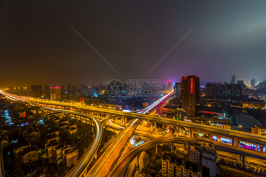 浙江省杭州市德胜高架夜景图片