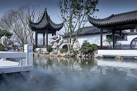 山东中式别墅景观大院凉亭背景图片