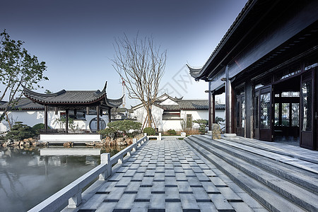 山东中式别墅景观大院风光背景图片