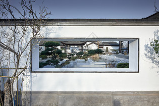 山东中式别墅景观大院观景窗图片