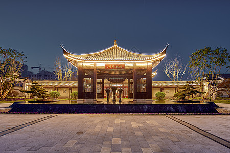 山东中式别墅景观大院夜景高清图片