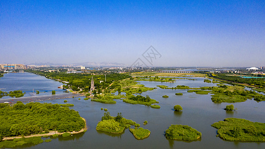 正定隆兴寺航拍正定自贸区湿地背景