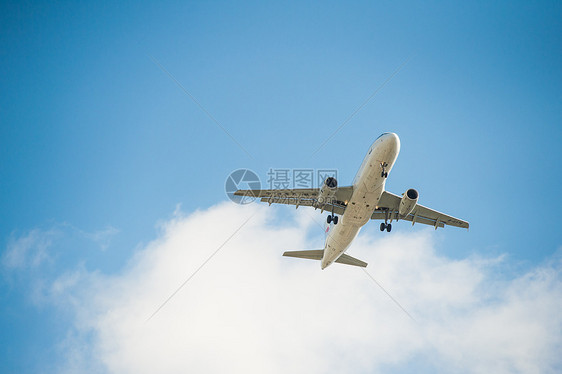 蓝天白云中的飞机图片