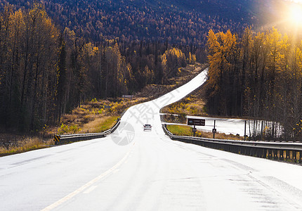 美国阿拉斯加下雪公路高清图片