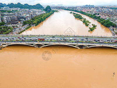 夏季南方暴雨洪涝灾害桂林漓江解放桥洪峰背景图片