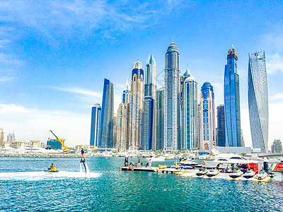 水上飞行器迪拜城市风光背景
