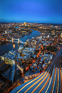 英国塔桥伦敦城市夜景航拍背景