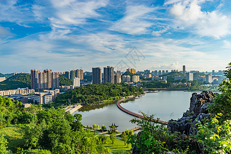 山顶拍摄贵州安顺娄湖学院一角背景图片