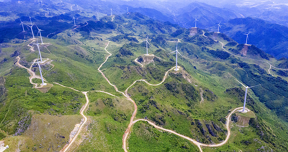 新能源汽车电机航拍老黑山风电场背景