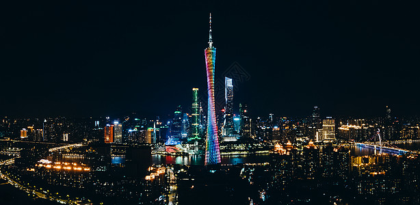 城市夜景航拍航拍广州夜景小蛮腰广州塔城市夜景背景