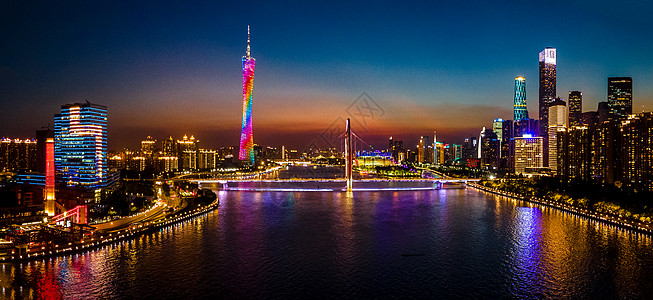 城市航拍夜景航拍全景广州珠江夜景城市建筑背景